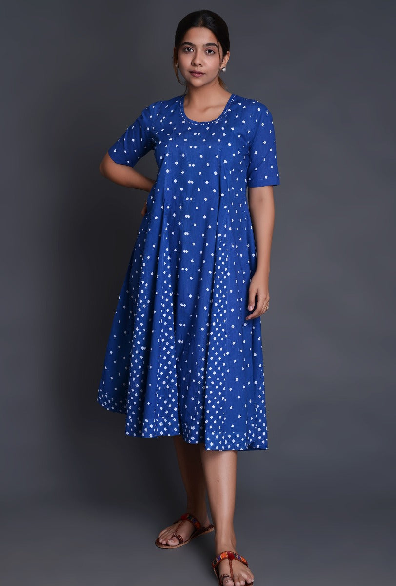 Blue Cotton Bandhani Kali Dress