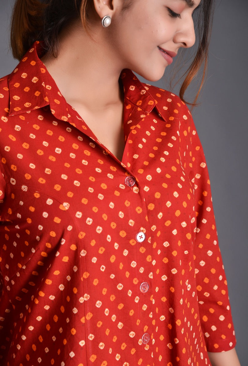 Red Cotton Bandhani Shirt