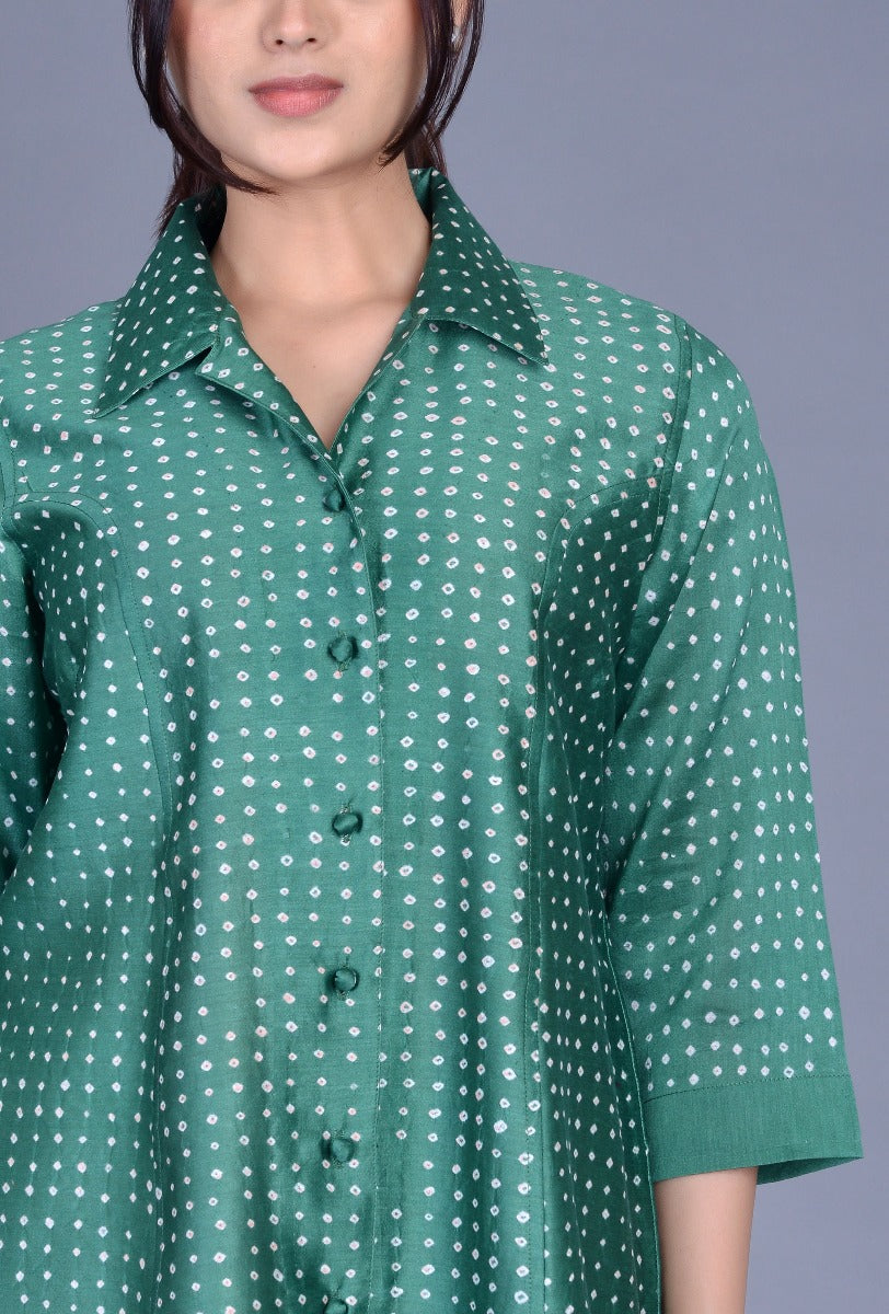 Green Chanderi Bandhani Shirt