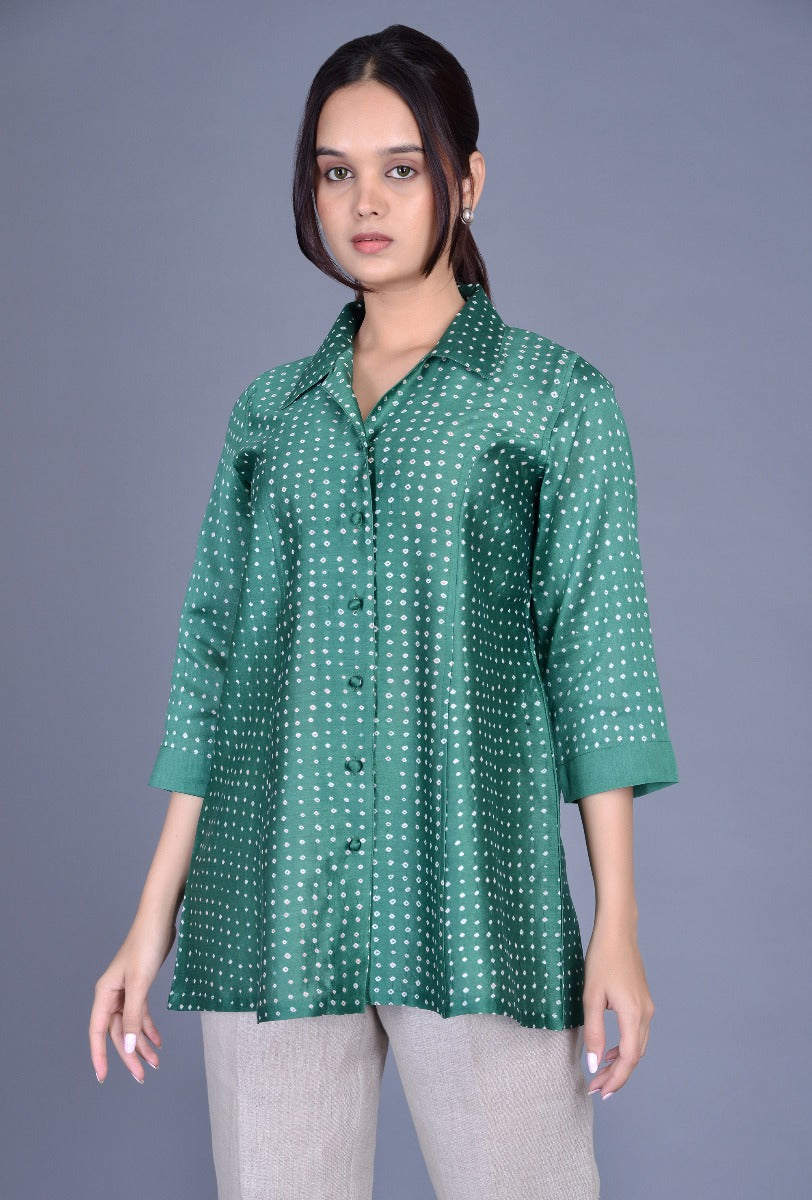 Green Chanderi Bandhani Shirt