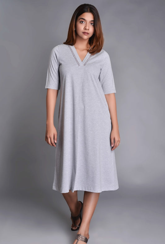 Grey Knit Raised Neck Dress