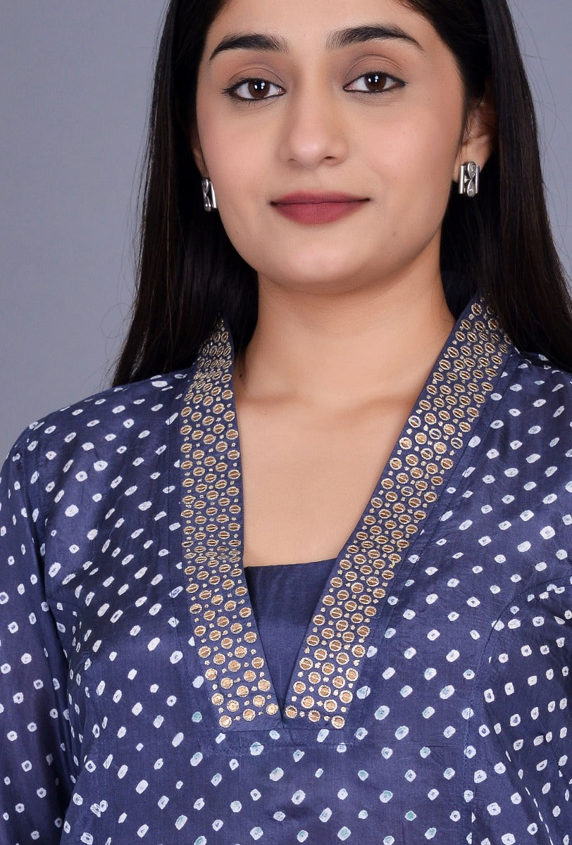 Silk Bandhani Kurti with Sequin Embroidery