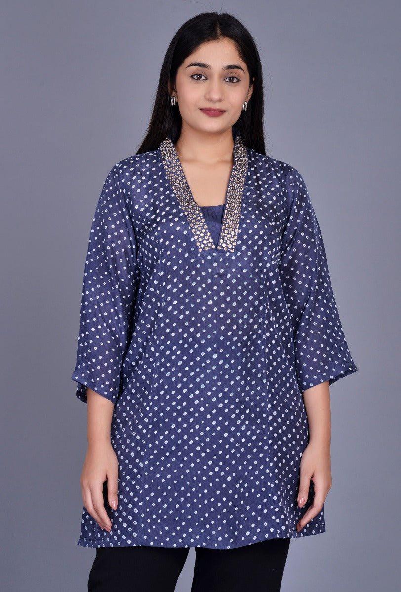 Silk Bandhani Kurti with Sequin Embroidery