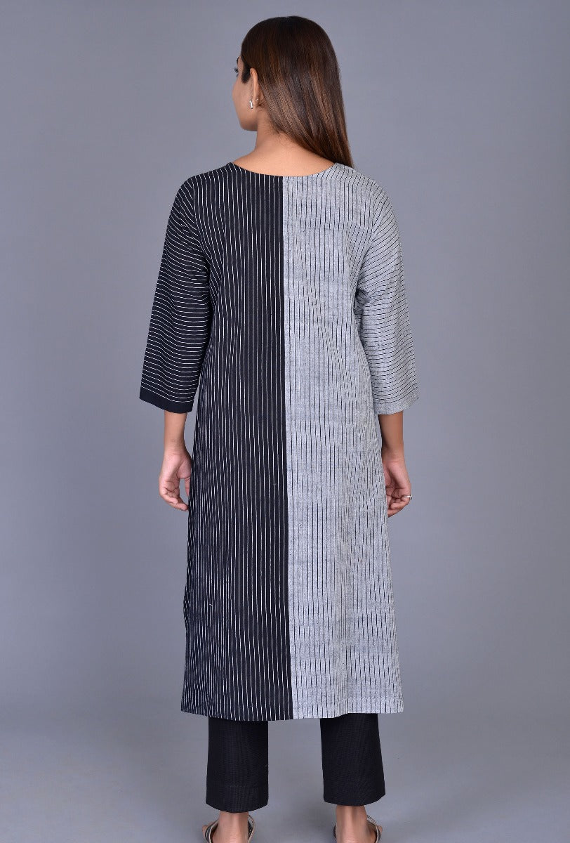 Off White Black Striped Kala cotton Kurta