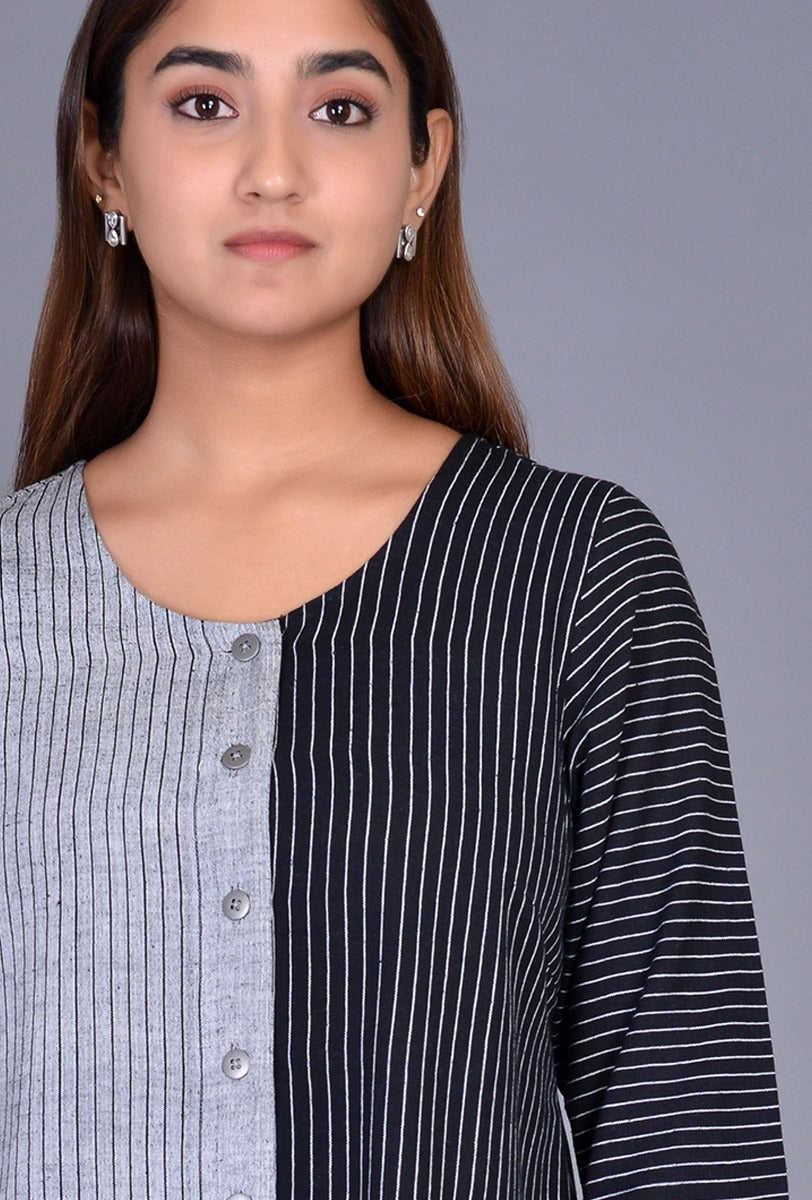 Off White Black Striped Kala cotton Kurta
