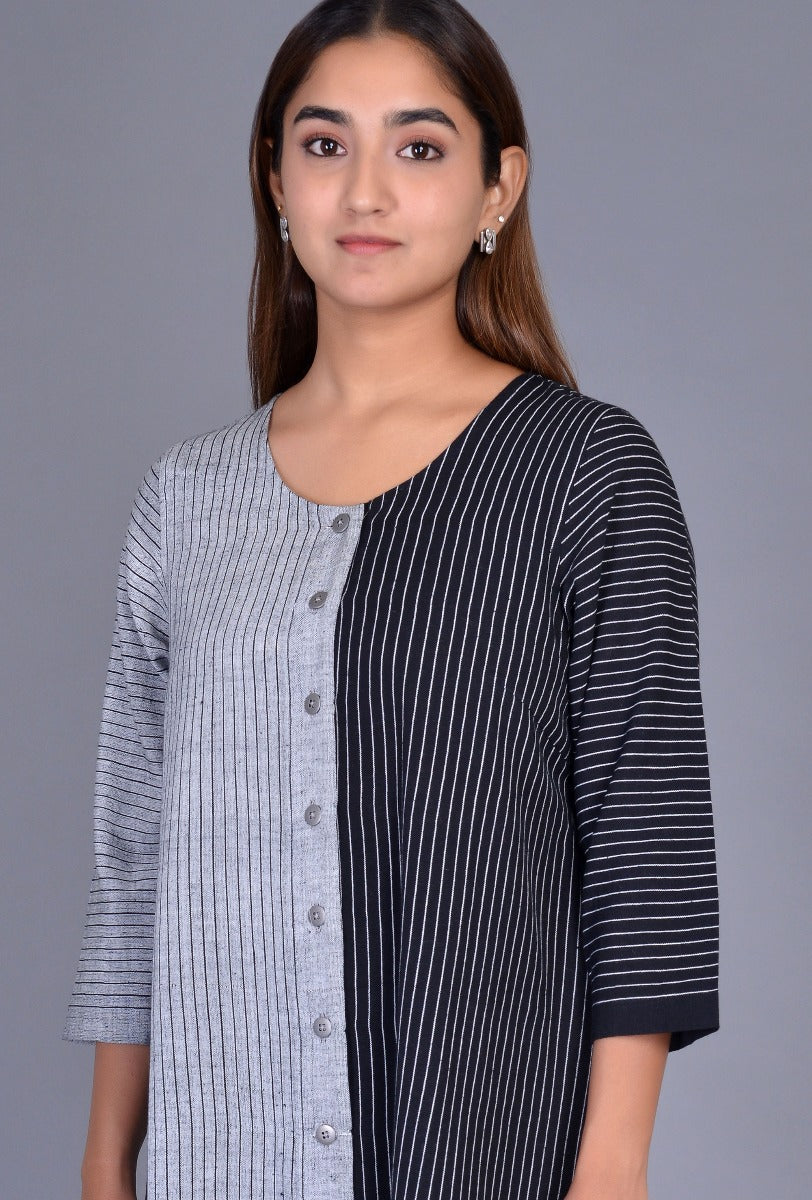Off White Black Striped Kala cotton Kurta