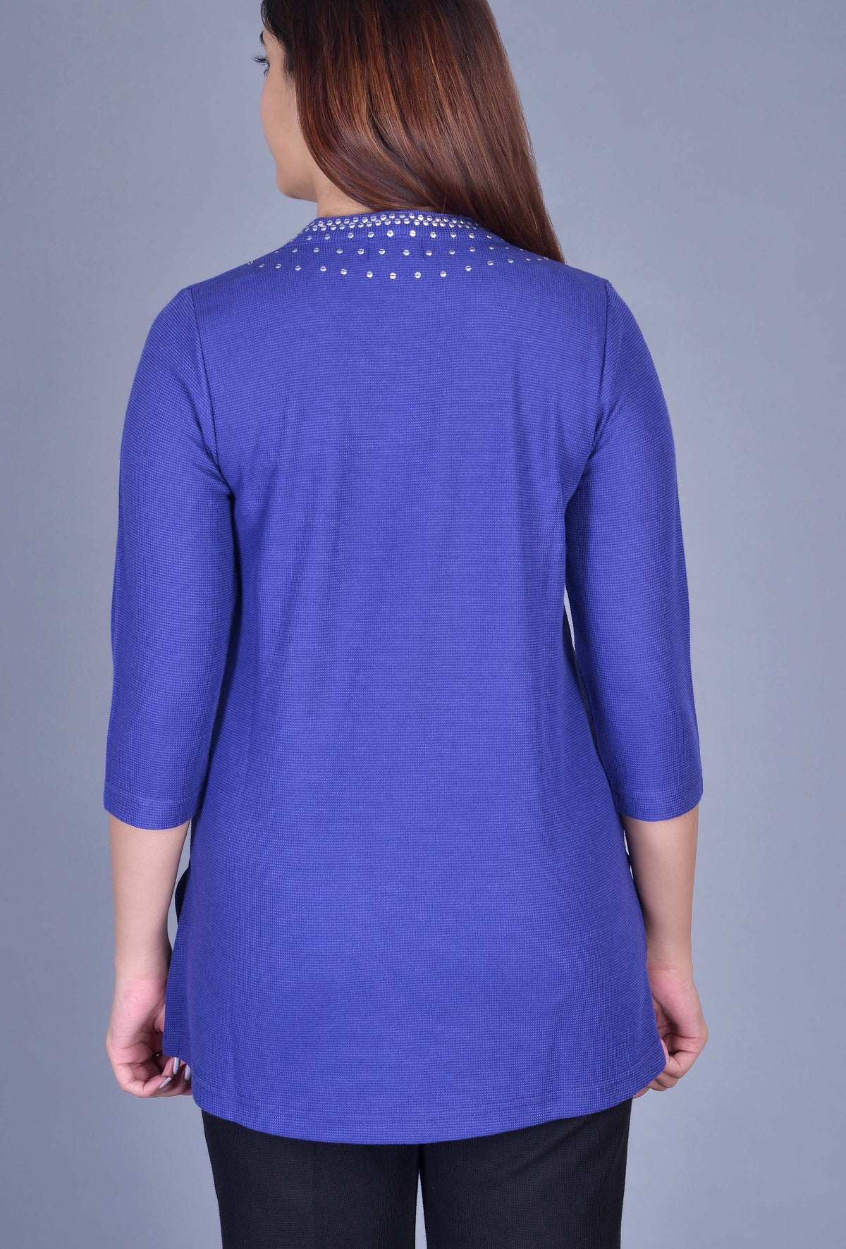 Knit Raised Neck Kurti with 5 Line Sequin