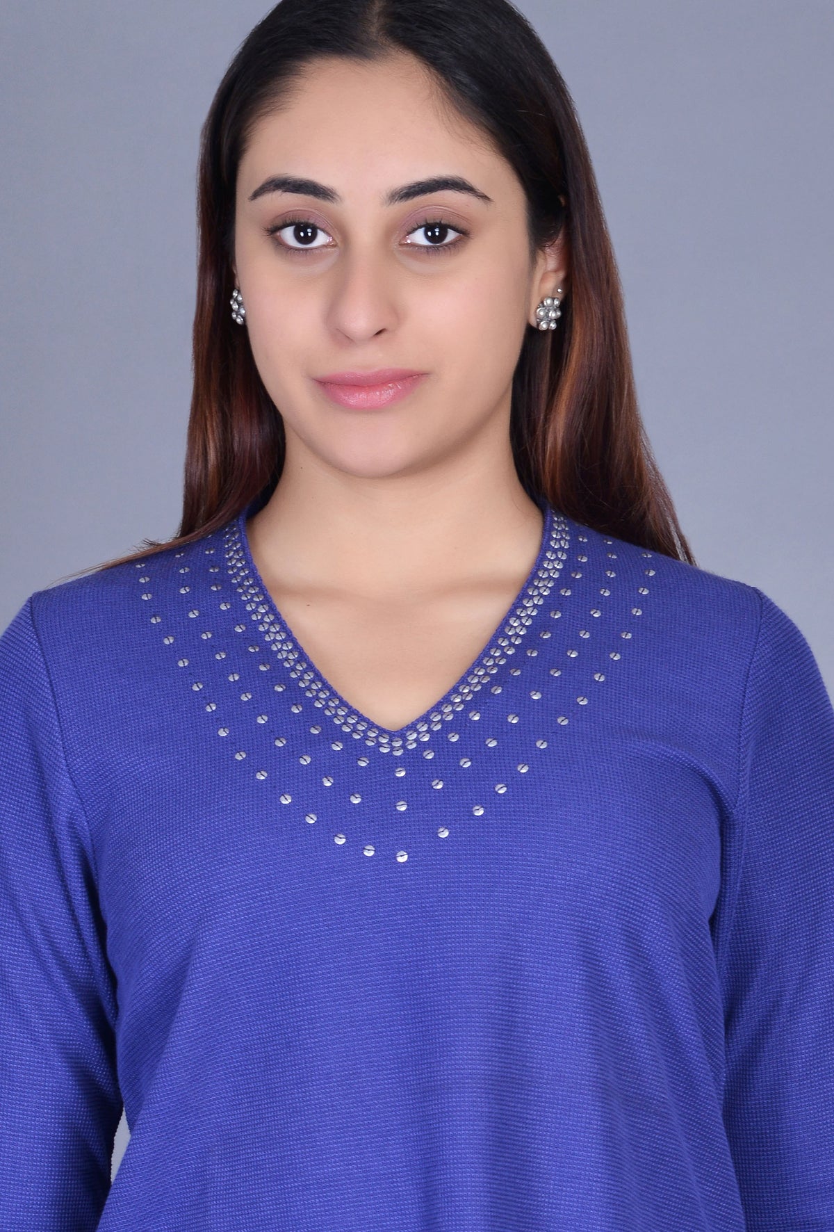 Knit Raised Neck Kurti with 5 Line Sequin