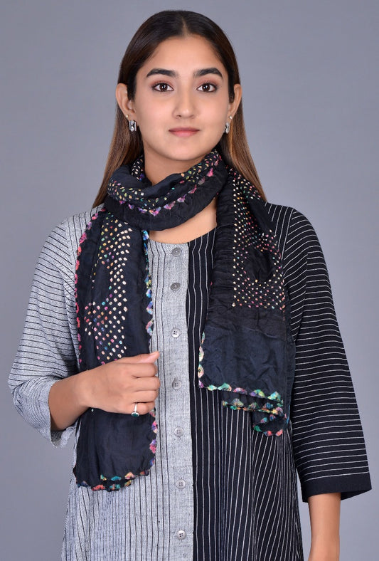 Black Gaji Silk Bandhani Stole