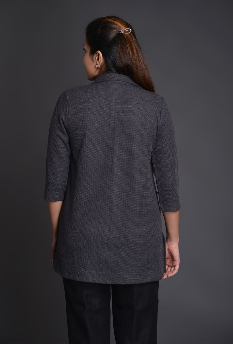 Charcoal Knit Three Button T-Shirt