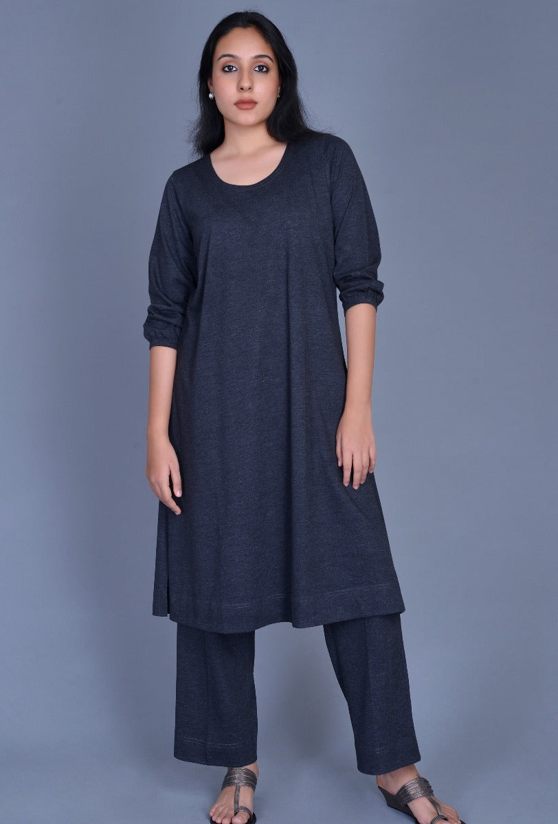 Charcoal Knit Tunic Pants Ensemble
