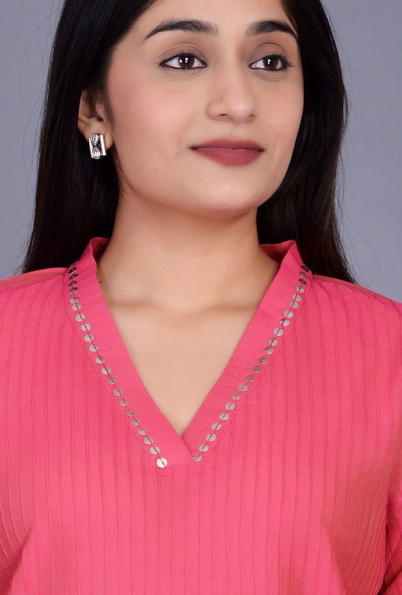 Cotton Silk Pintuck Kurti with Sequins