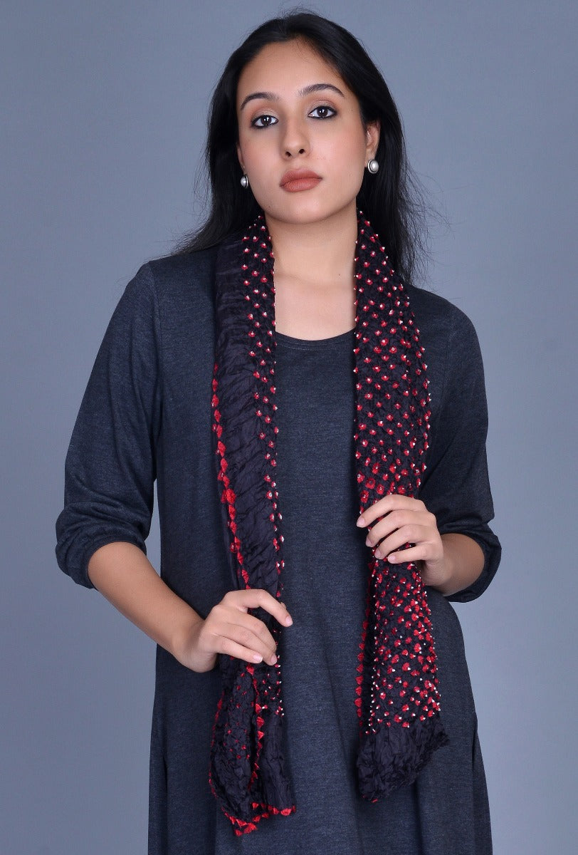 Black Silk Bandhani Stole