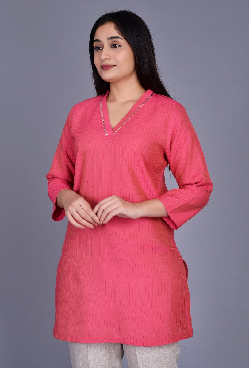 Cotton Silk Pintuck Kurti with Sequins