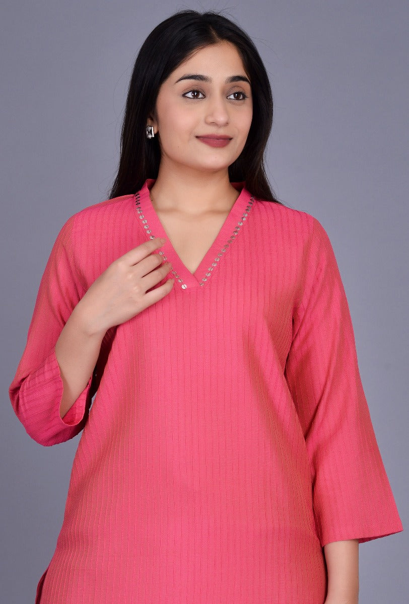 Cotton Silk Pintuck Kurti with Sequins