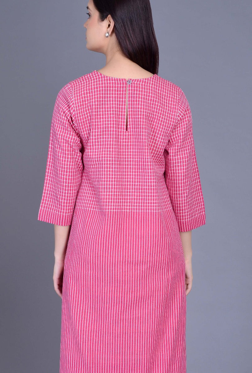 Pink Striped Checks Bhujodi Dress