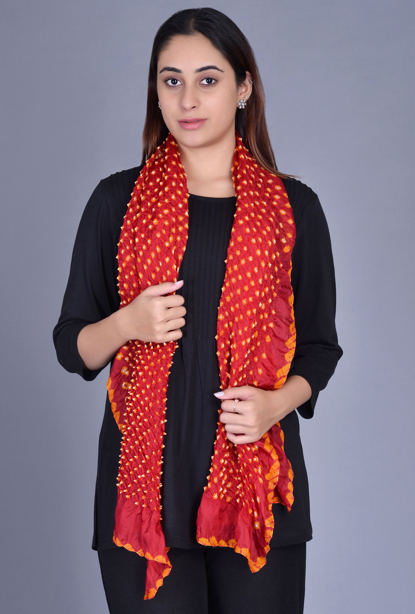 Red Silk Bandhani Stole