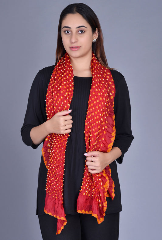 Red Silk Bandhani Stole