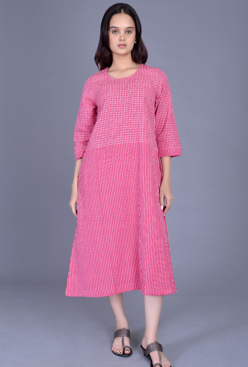 Pink Striped Checks Bhujodi Dress