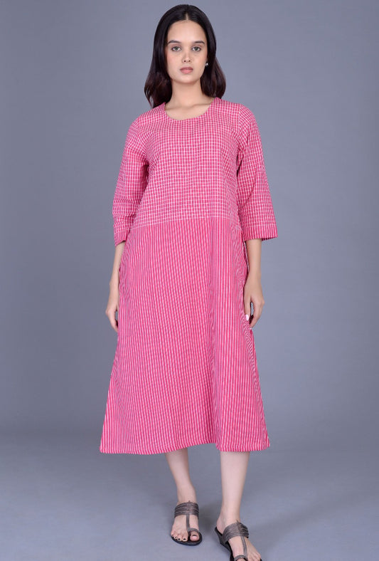 Pink Striped Checks Bhujodi Dress