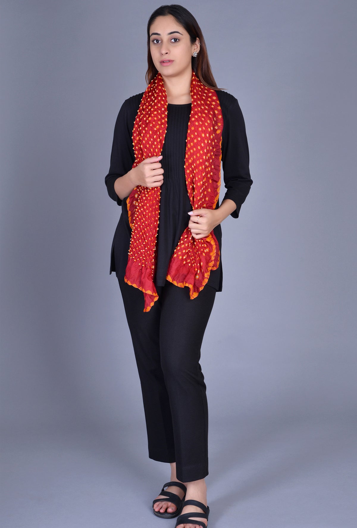 Red Silk Bandhani Stole