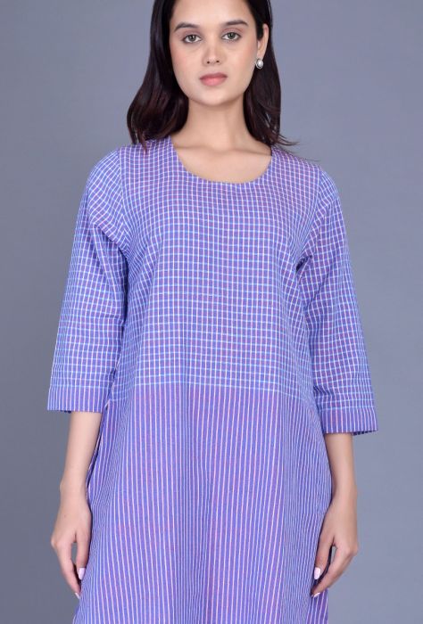 Purple Striped Checks Bhujodi Dress