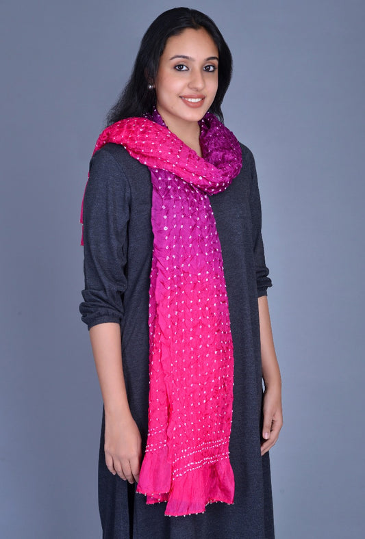 Pink, Purple Silk Dupatta