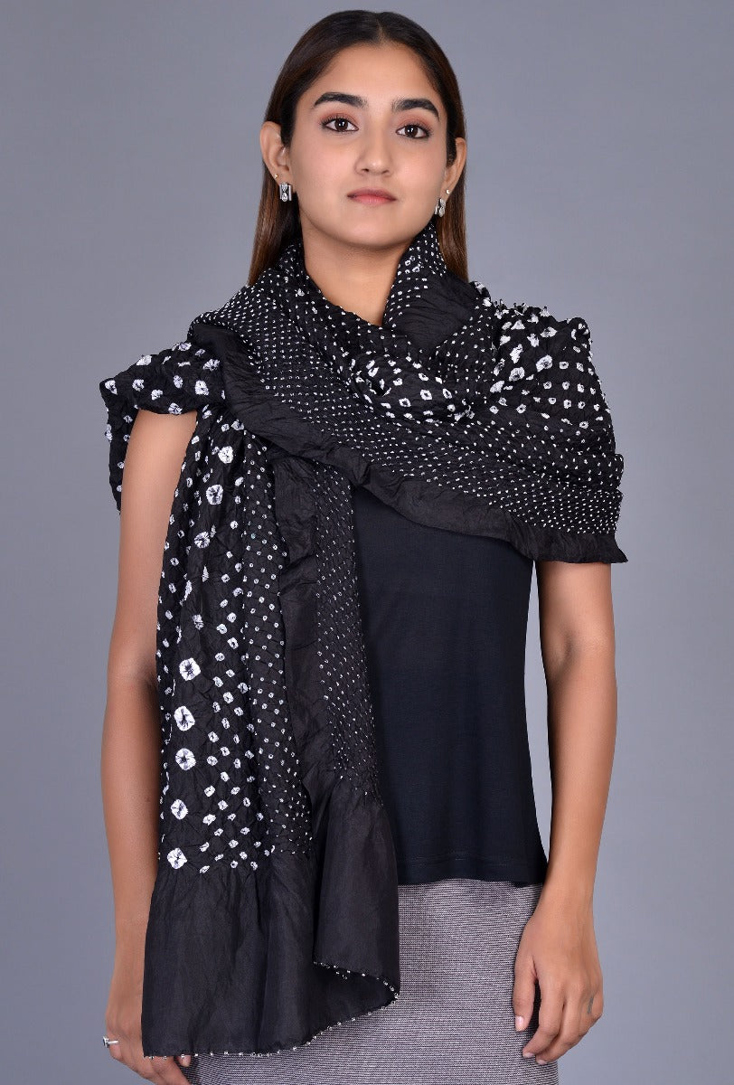 Black Silk Bandhani Dupatta