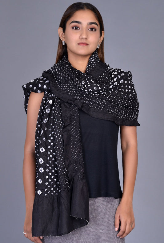 Black Silk Bandhani Dupatta