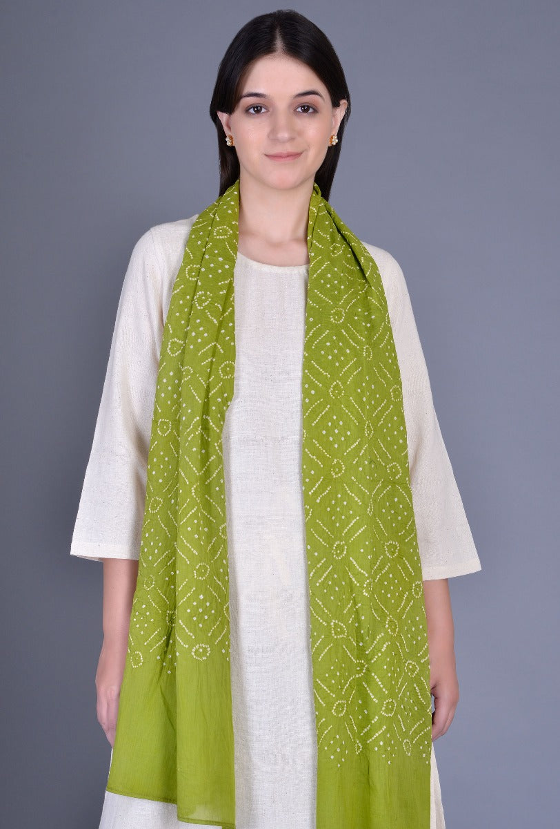 Green Cotton Bandhani Stole