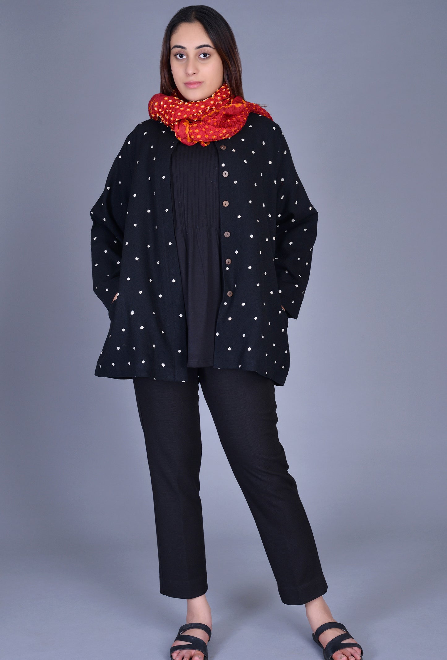 Red Silk Bandhani Stole