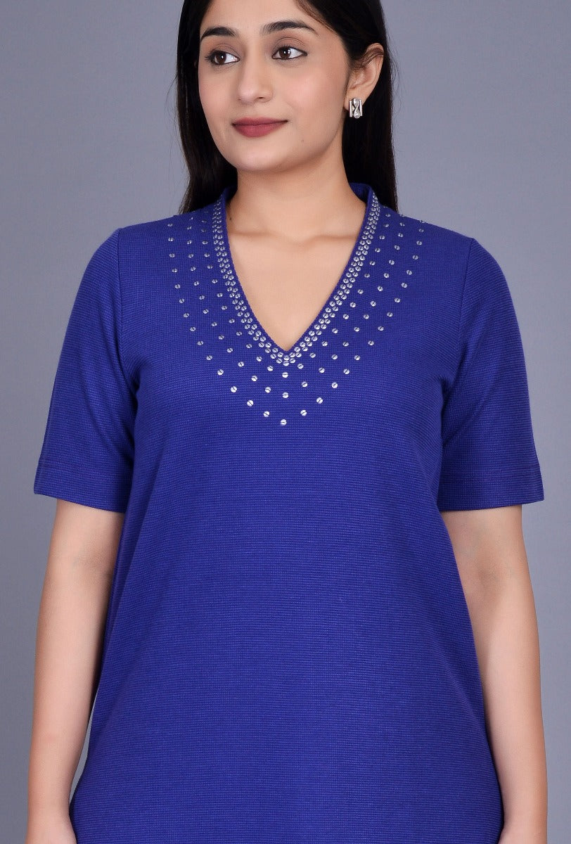 Knit Raised Neck Sequin Kurta