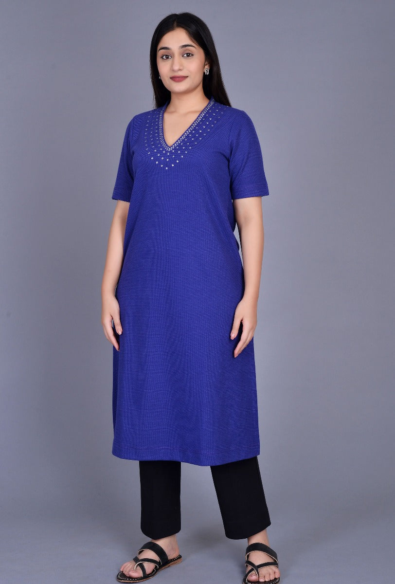 Knit Raised Neck Sequin Kurta