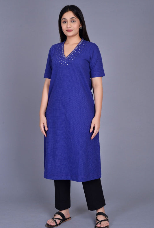 Knit Raised Neck Sequin Kurta
