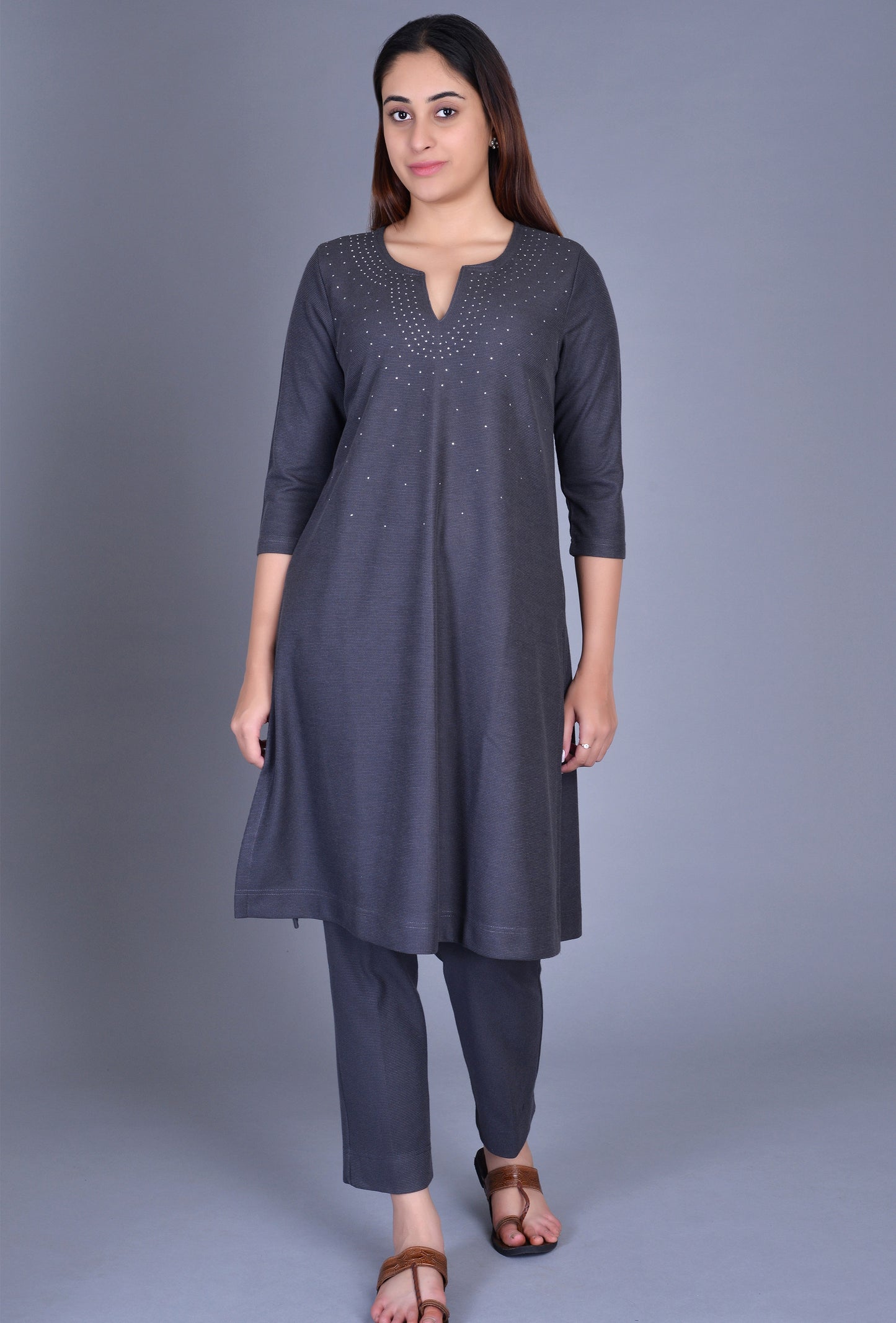 Knit Slit Neck Mookesh Ensemble