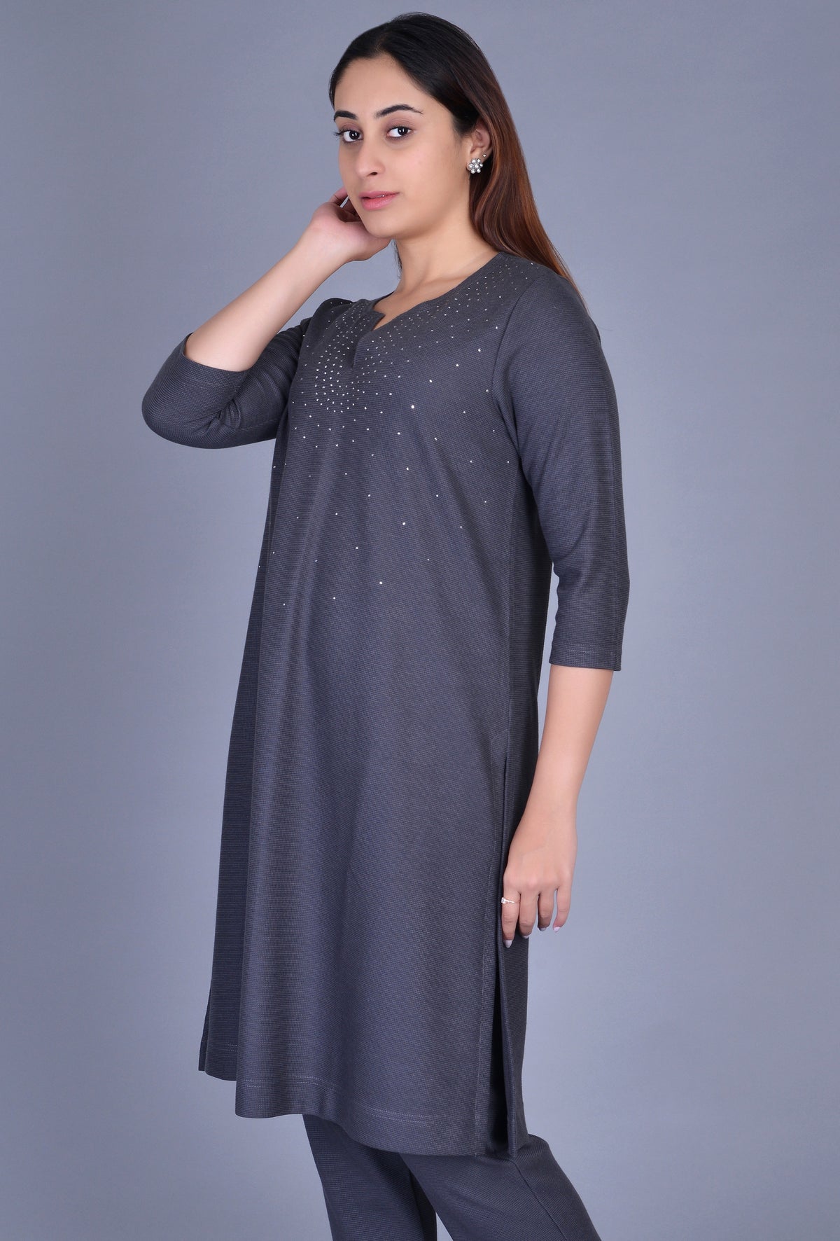 Knit Slit Neck Mookesh Ensemble