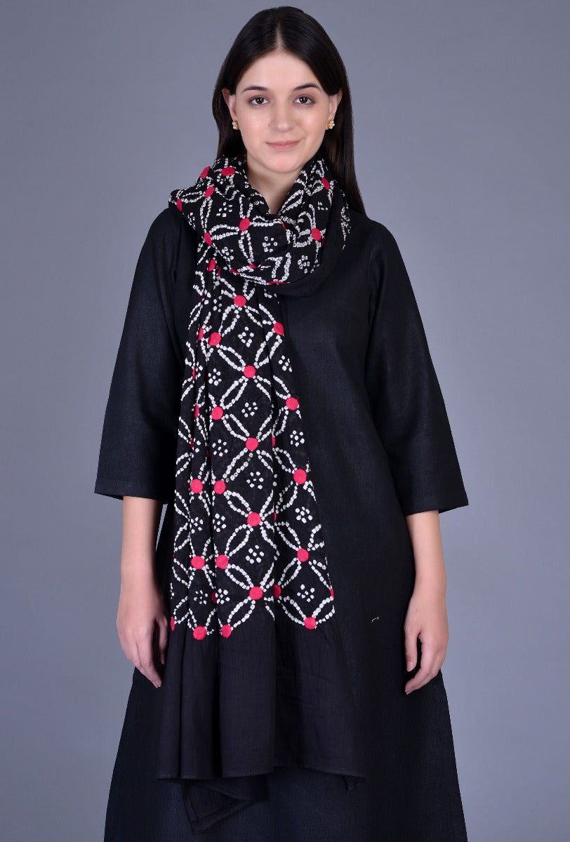 Black Applique Bandhani Dupatta