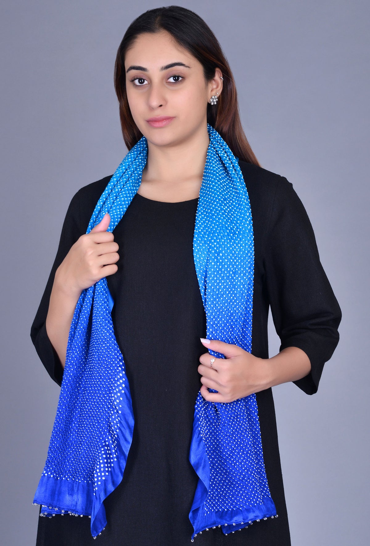 Blue Silk Bandhani Stole