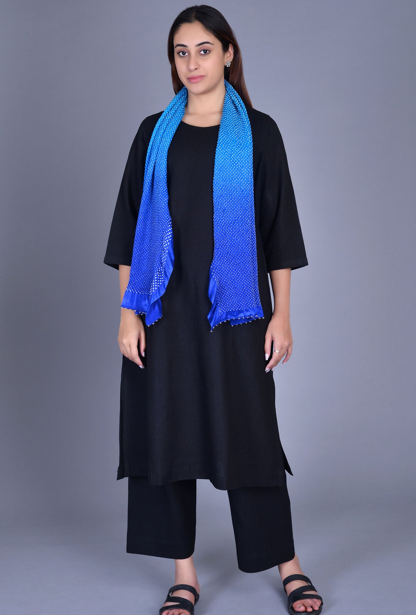Blue Silk Bandhani Stole
