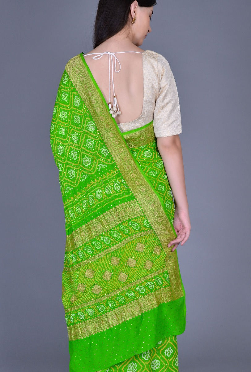 Green Bandhani Saree