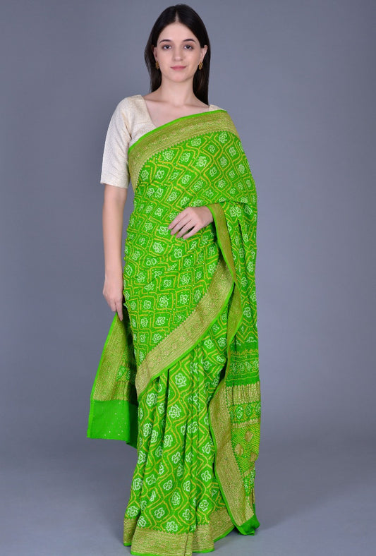 Green Bandhani Saree