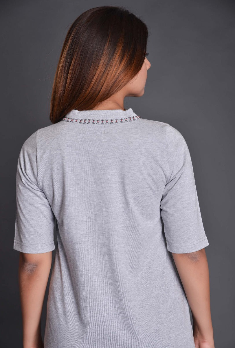 Grey Knit Raised Neck Dress