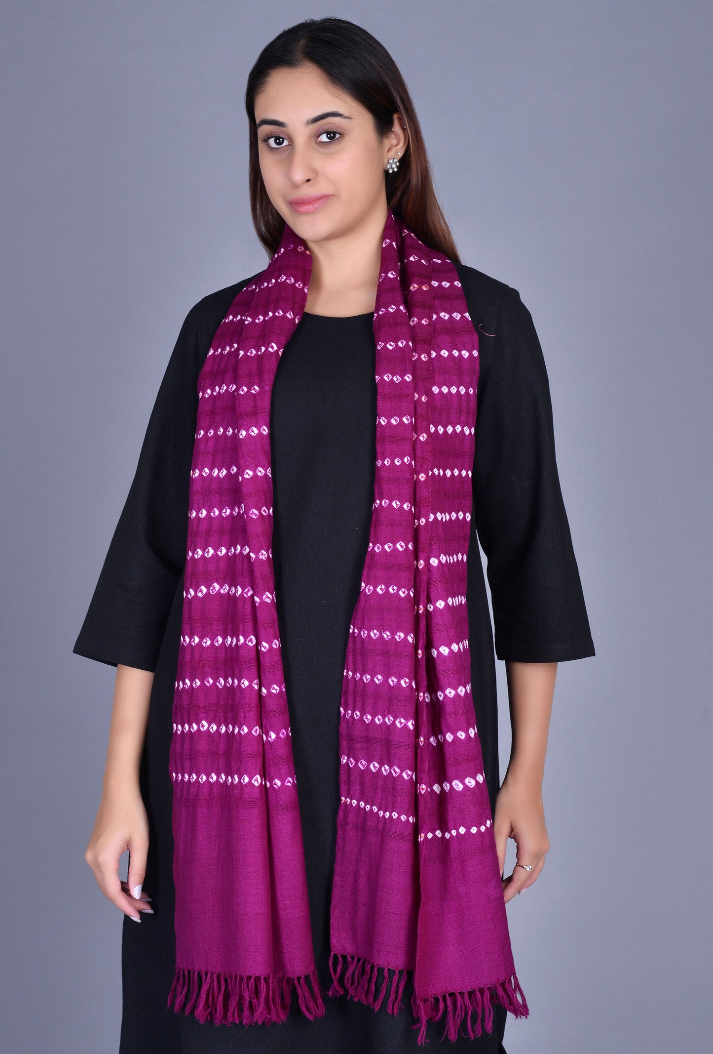 Purple Woolen Bandhani Stole