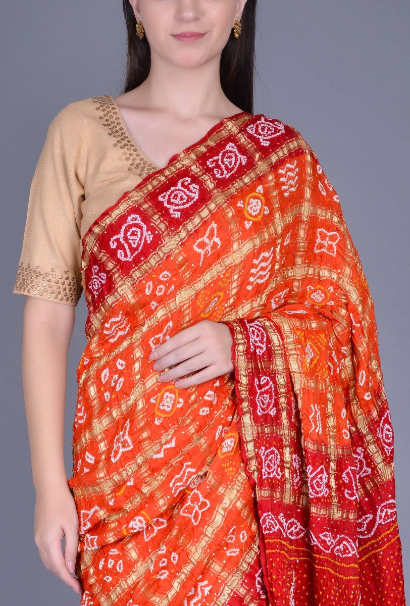 Rust Gharchola Bandhani Saree