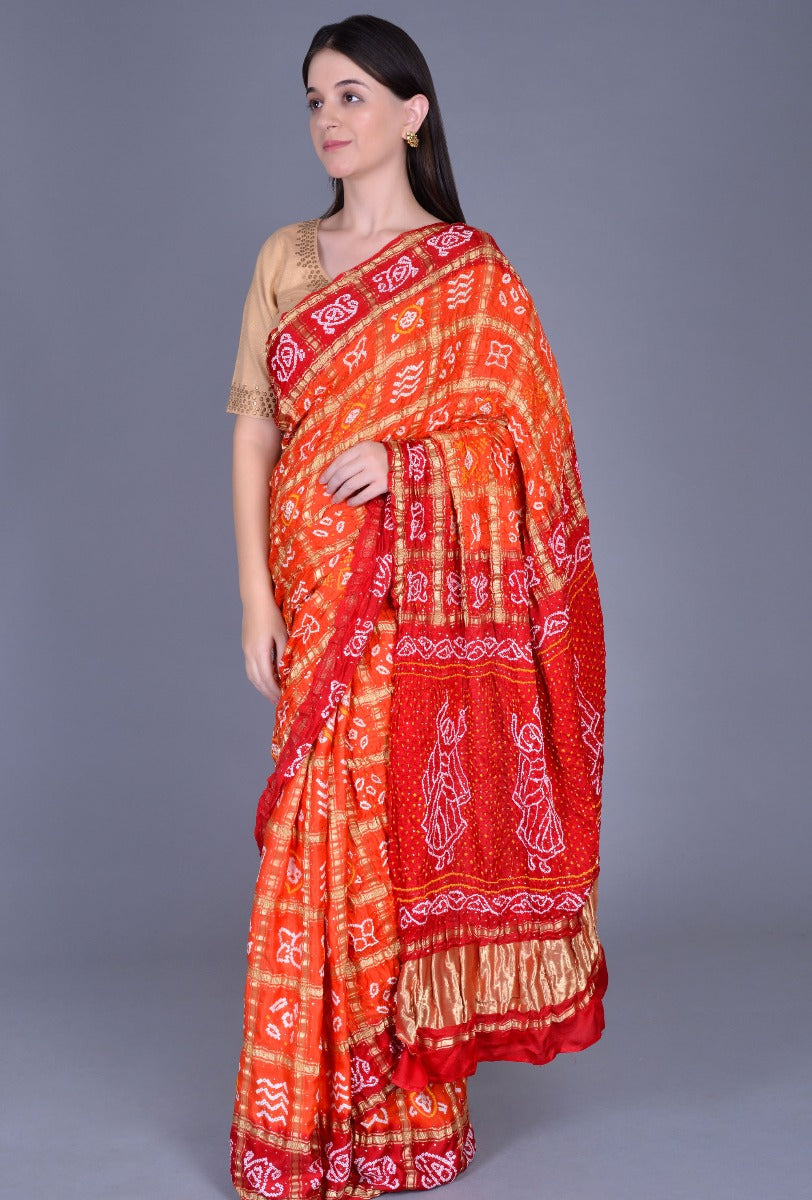 Rust Gharchola Bandhani Saree