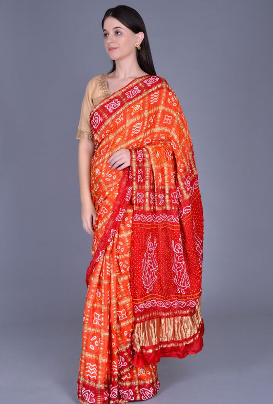 Rust Gharchola Bandhani Saree