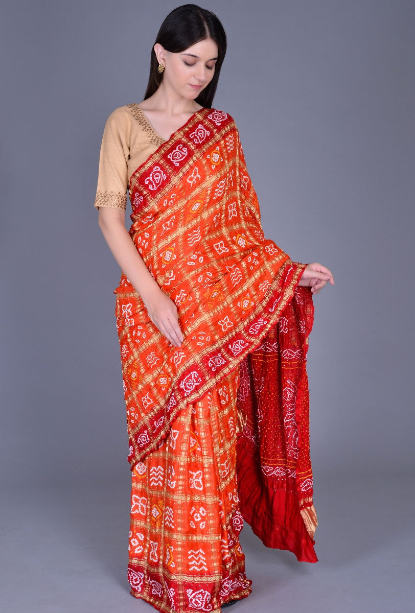 Rust Gharchola Bandhani Saree