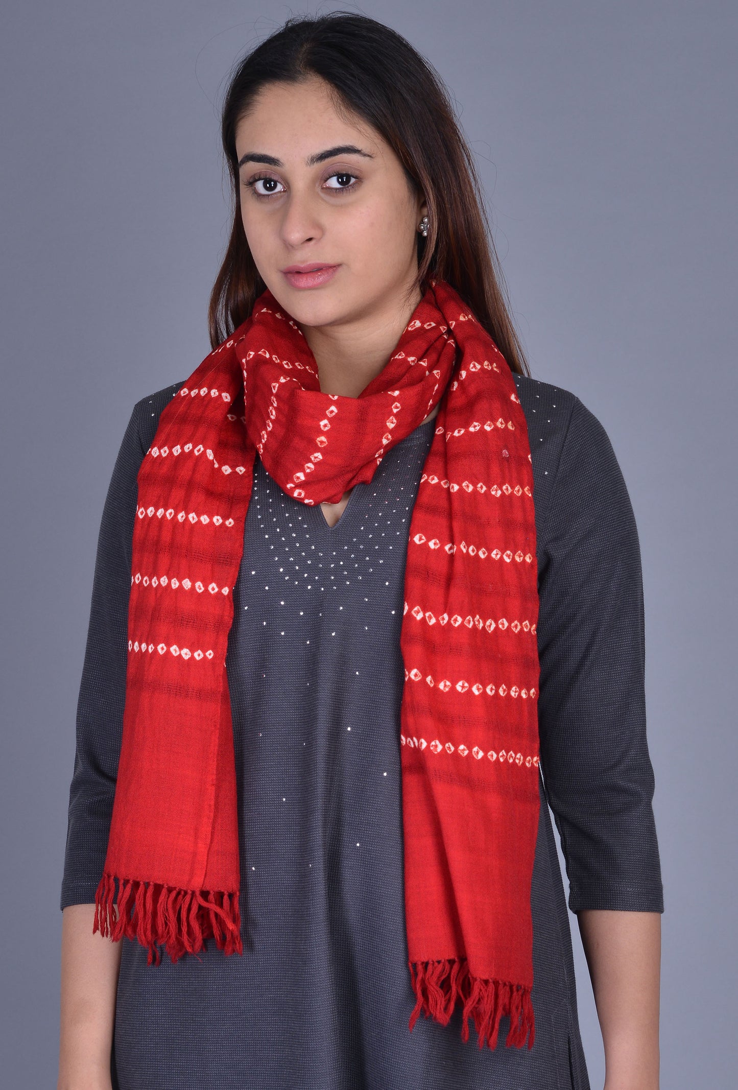 Red Woolen Bandhani Stole