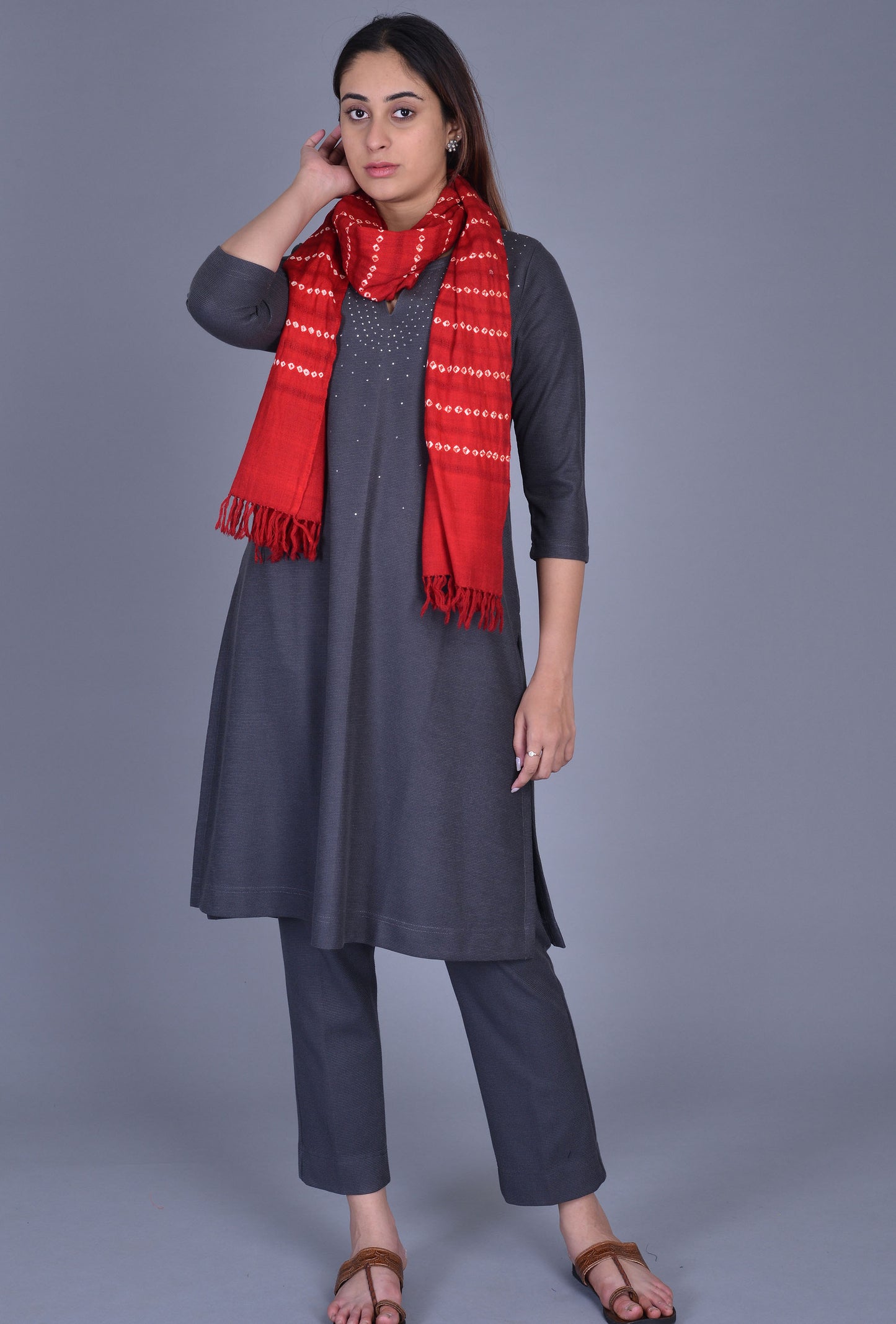 Red Woolen Bandhani Stole
