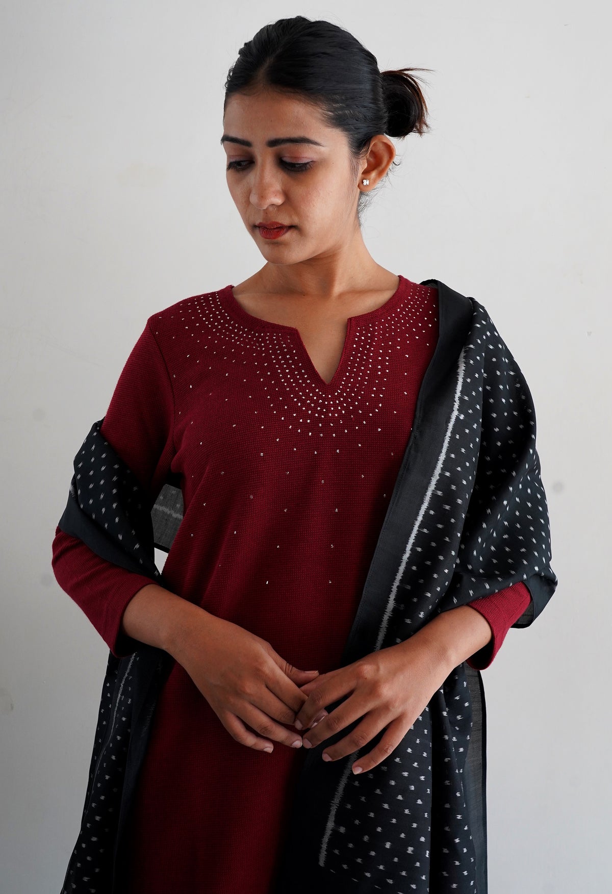 Knit Badla Slit Neck Kurti